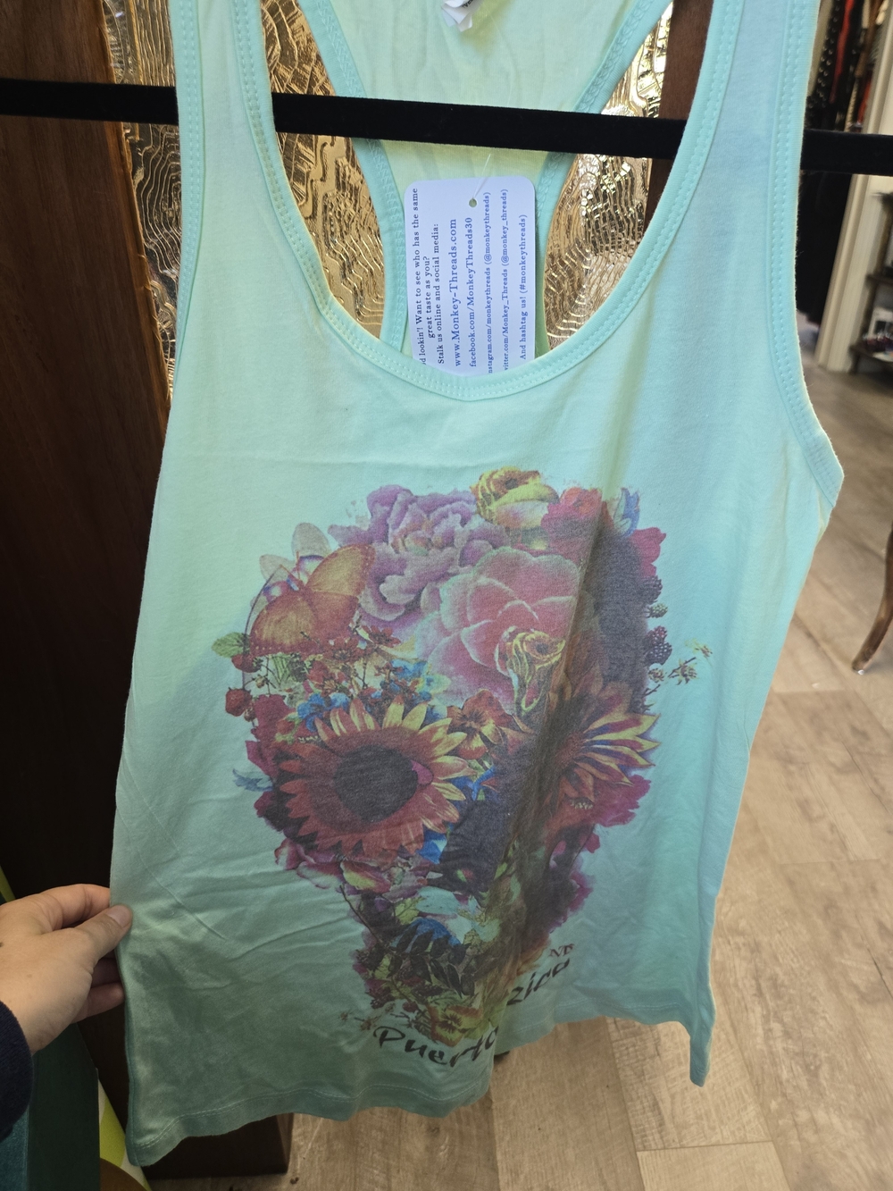 Women’s Mint Floral Graphic Tank Top with Scoop Neck